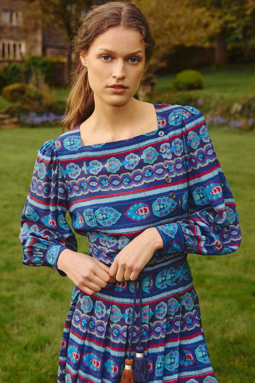 Hunter Bell Adrian Dress Garden Mosaic Colorful Silk Blend Midi size 10